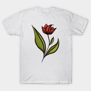 Beautiful Flower In Red Green With Distressed Texture T-Shirt